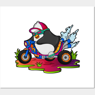 Penguin as Biker with Motorcycle Posters and Art